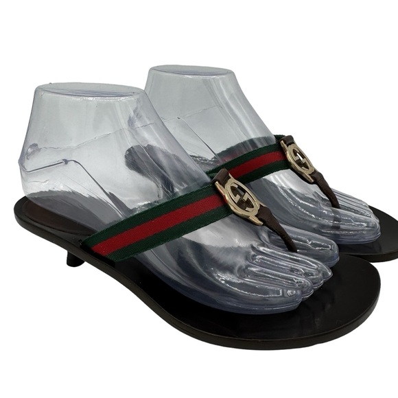 Gucci 'Lifford' GG Interlocking Nylon Thong Kitten Heels Authentic 💯 - Picture 13 of 14